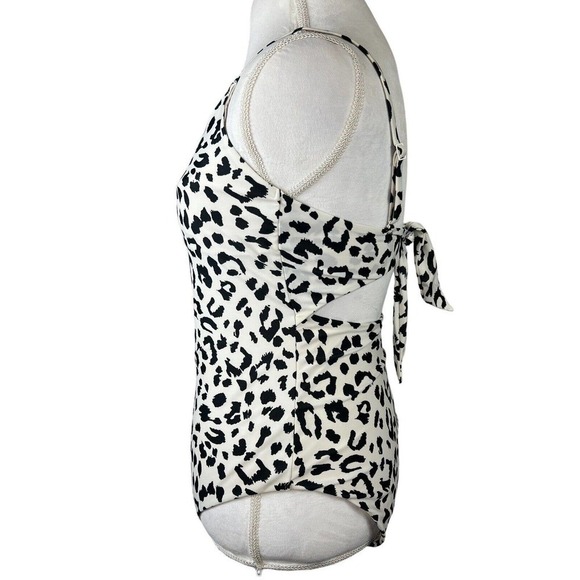 Aerie One Piece Swimsuit Sz L Cream Black Leopard Animal Print Tie Back - Picture 2 of 11